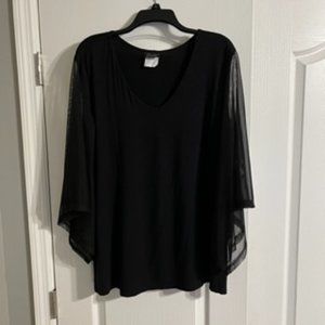 Modes Crystal Fashions Women's Top Sheer Sleeves XL Black